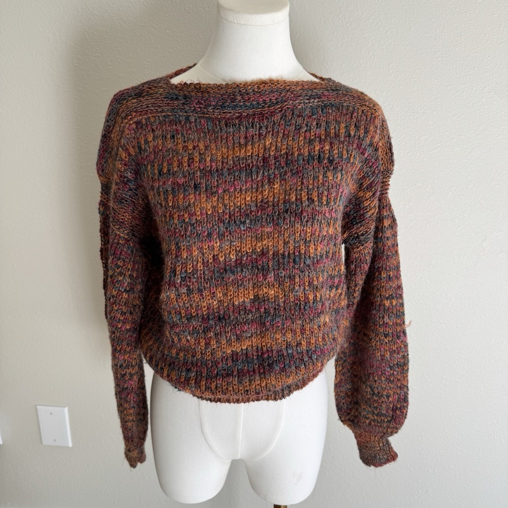 Vintage 80s 90s Marled Chunky Sweater Fall Colors Sz M/L Retro Ballon Sleeves